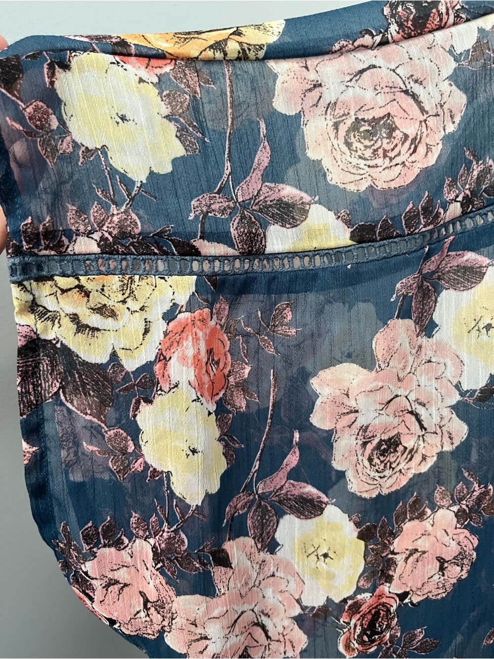Floral Kimono Duster Blue Sheer Open Front Cover Band of Gypsies XS/S oversized - Picture 5 of 16
